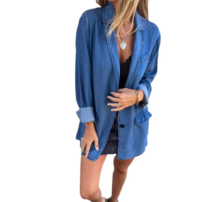 Coats & Jackets |  Womens Single-Breasted Denim Blazer Clothing Coats & Jackets