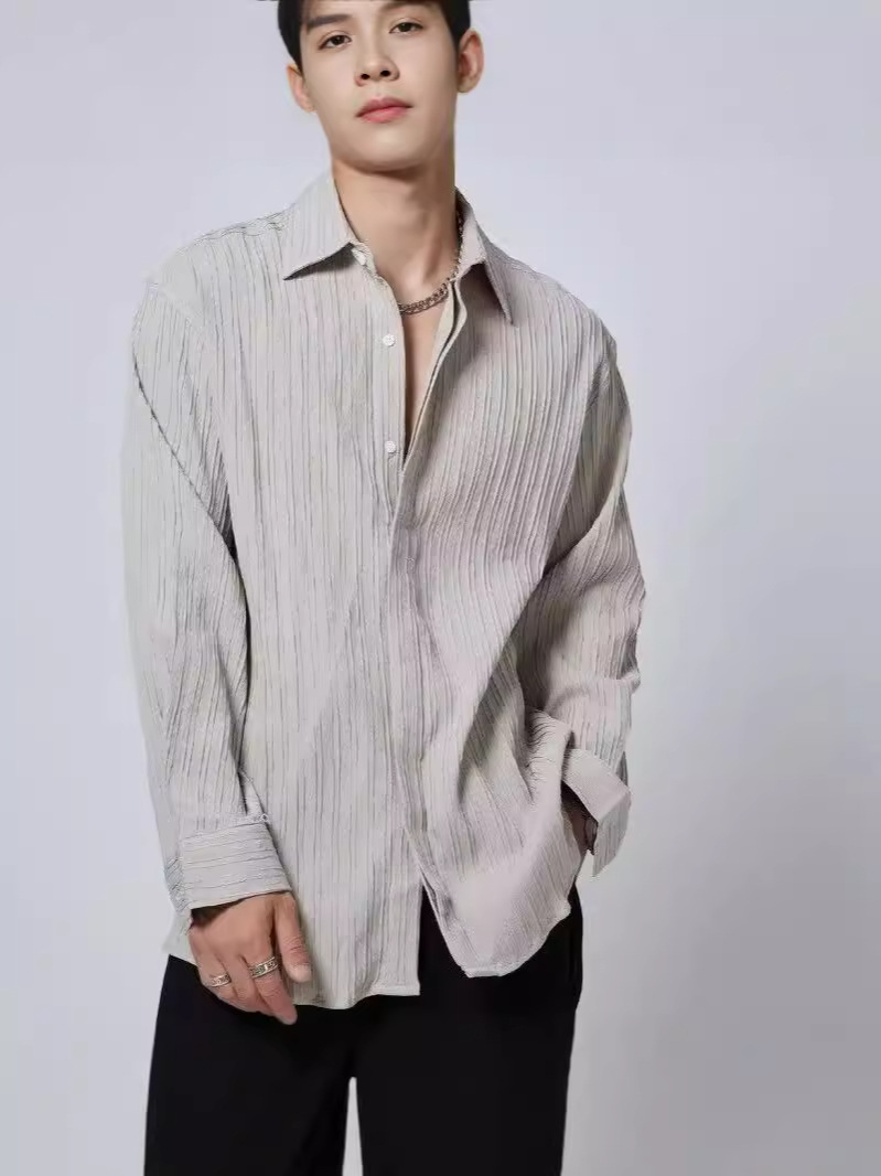 Shirts |  Mens Long-Sleeved Striped Linen Shirt Clothing Mens