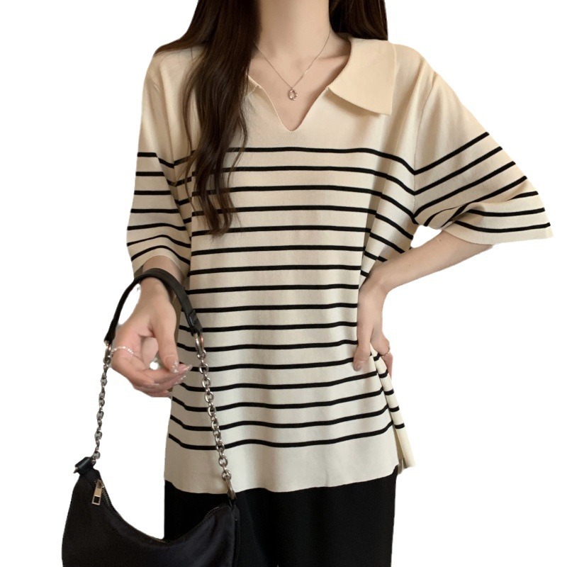 Sweaters & Cardigans |  Womens Striped Knitted Mini Polo Dress Clothing Sweaters & Cardigans